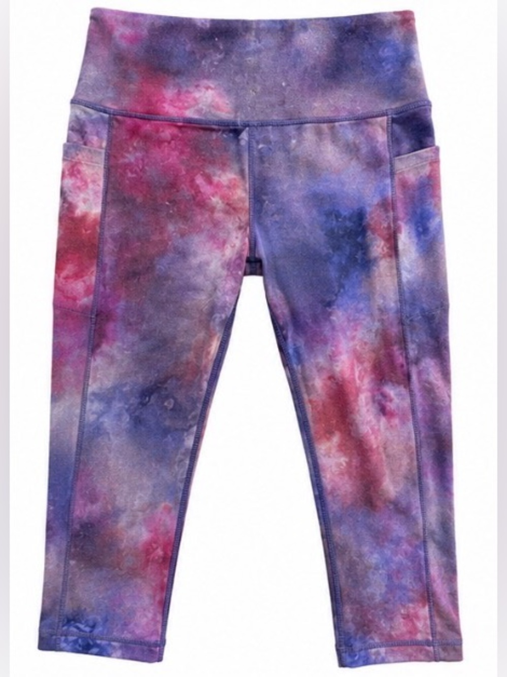 Athleta Salutation II Capri Leggings Medium Purple Tie Dye Pocket Yoga Pants